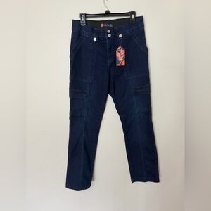 Indigo Poppy Dark Wash High Waist Cargo Straight Leg Jeans | Size 12 NWT